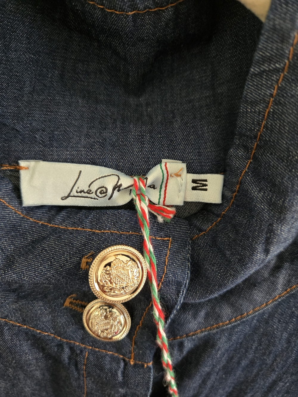 Linea Moda Italy Denim Dress Gold Buttons Women's Size Medium 7 Nwt - Picture 2 of 8